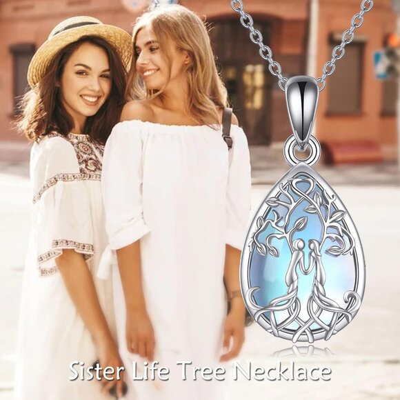 Sterling Silver Tree of Life Abalone Turquoise Pendant Necklace for Sister - Picture 6 of 7